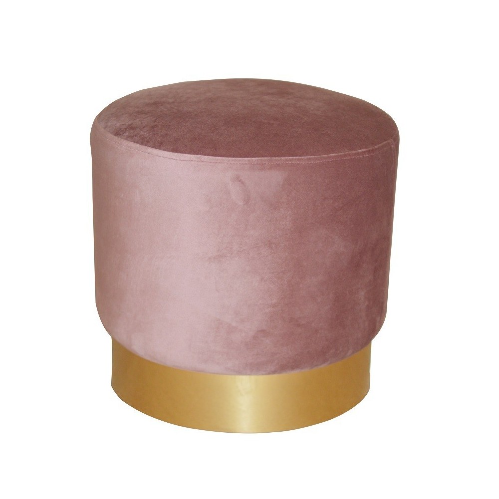 Puff IRINA, dorado, tejido velvet rosa coral