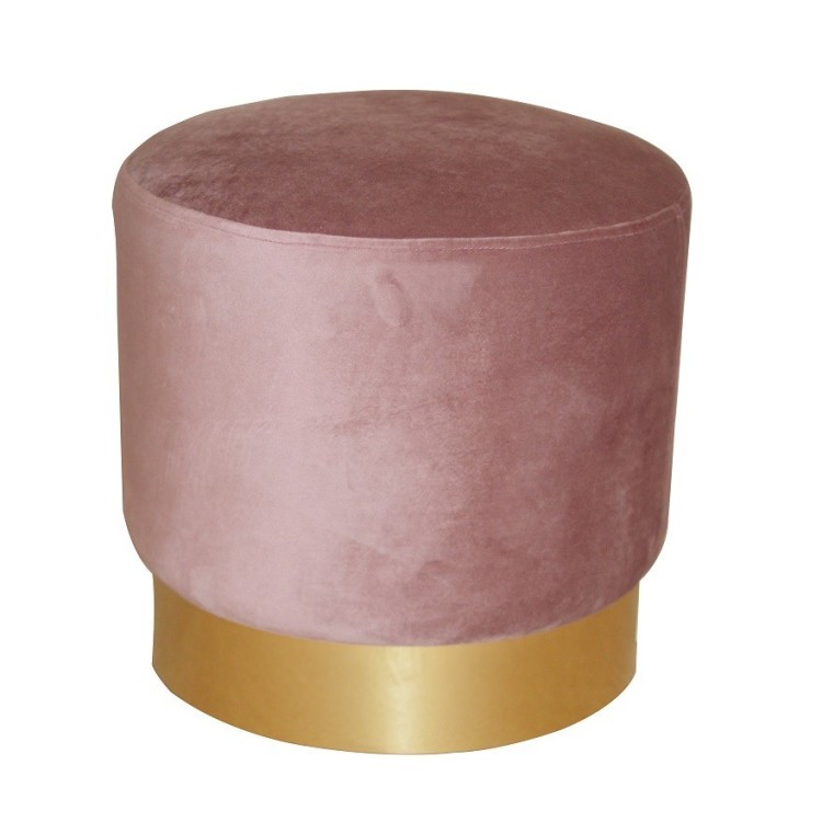 Puff IRINA, dorado, tejido velvet rosa coral