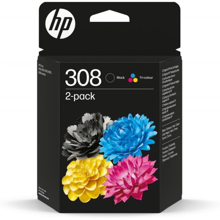 HP - Paquete de 2 Cartuchos de Tinta Original 308 negra/tricolor