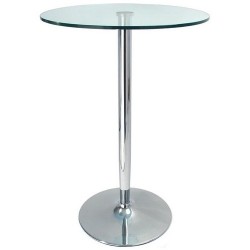 Mesa BERNIE, alta, cromada, cristal 60 cms.