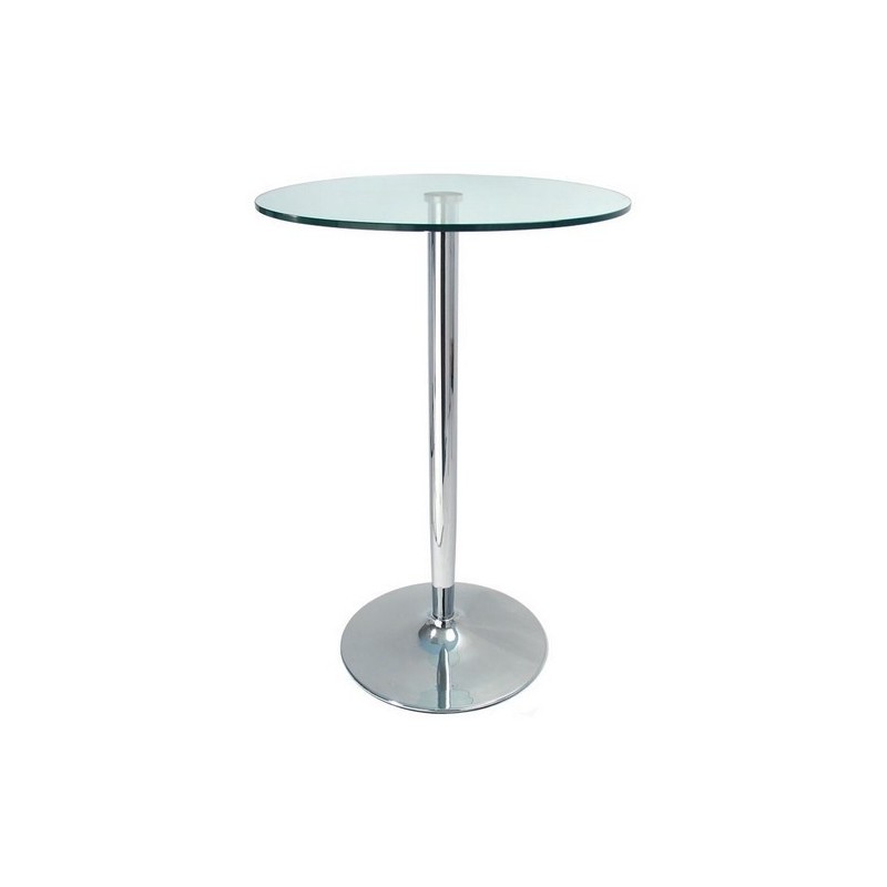 Mesa BERNIE, alta, cromada, cristal 60 cms.