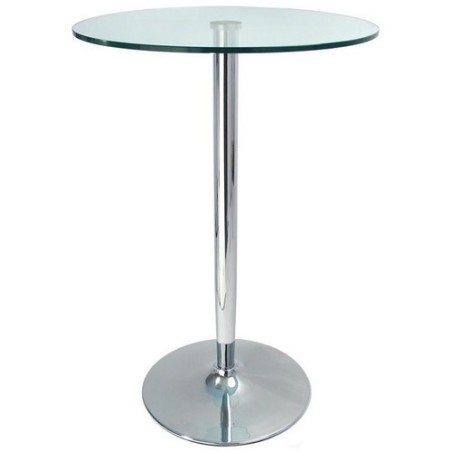 Mesa BERNIE, alta, cromada, cristal 60 cms.