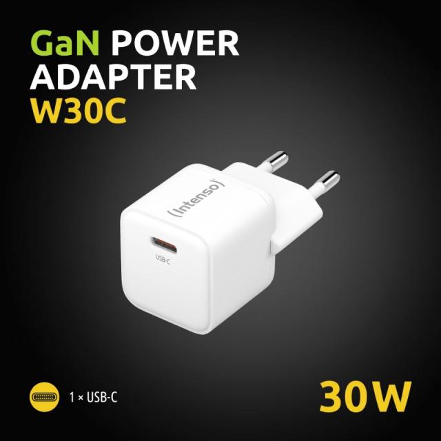 Intenso - POWER ADAPTER USB-C GAN/7803022 Universal Blanco Corriente alterna Carga rápida Interior