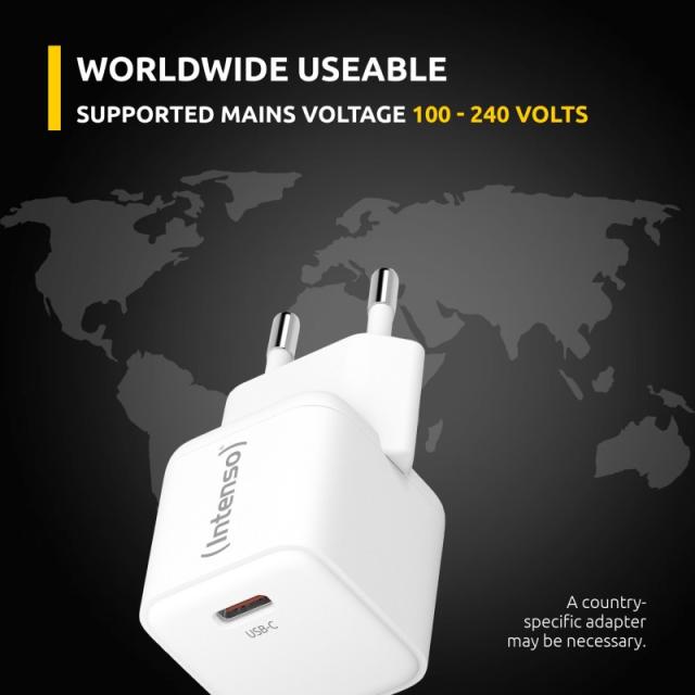 Intenso - POWER ADAPTER USB-C GAN/7803022 Universal Blanco Corriente alterna Carga rápida Interior