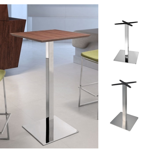 Mesa RHIN, alta, acero inoxidable, tapa 60 x 60 cms. Color a elegir, Tablero Werzalit con decorado: Negro 55