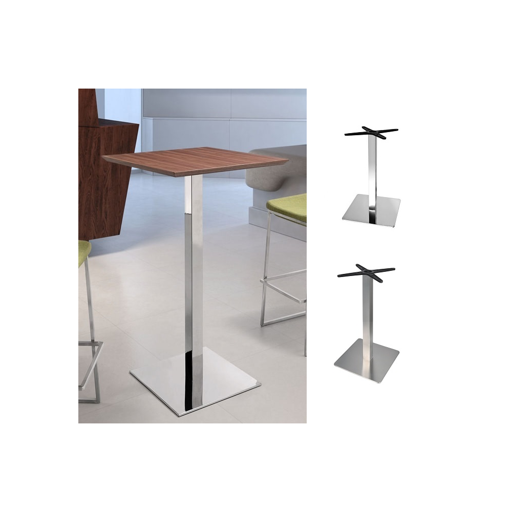 Mesa RHIN, alta, acero inoxidable, tapa 60 x 60 cms. Color a elegir, Tablero Werzalit con decorado: Negro 55