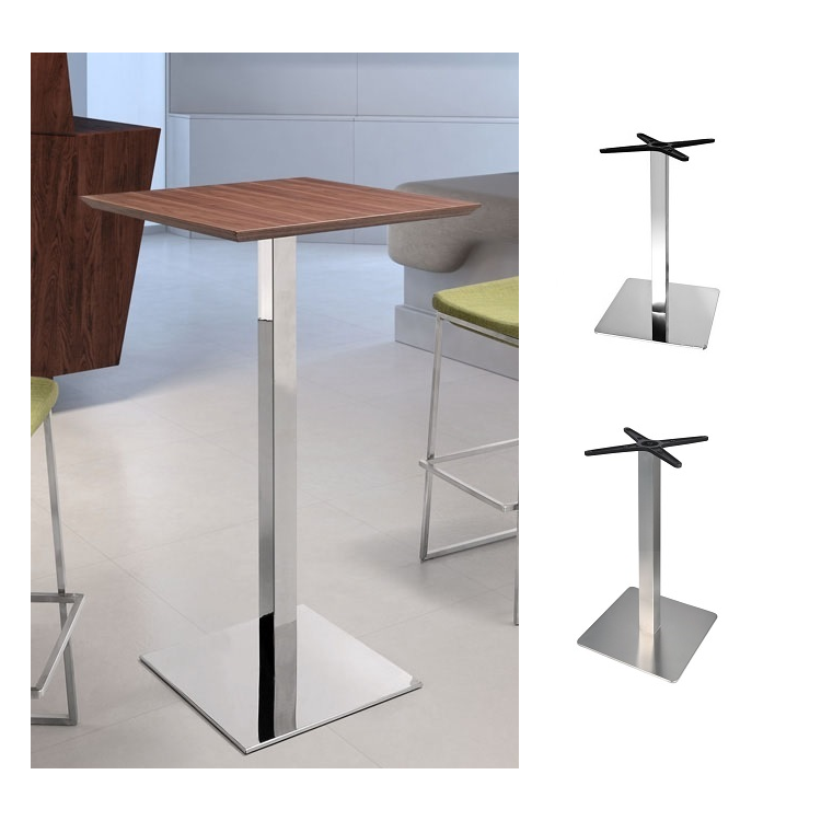 Mesa RHIN, alta, acero inoxidable, tapa 60 x 60 cms. Color a elegir, Tablero Werzalit con decorado: Negro 55