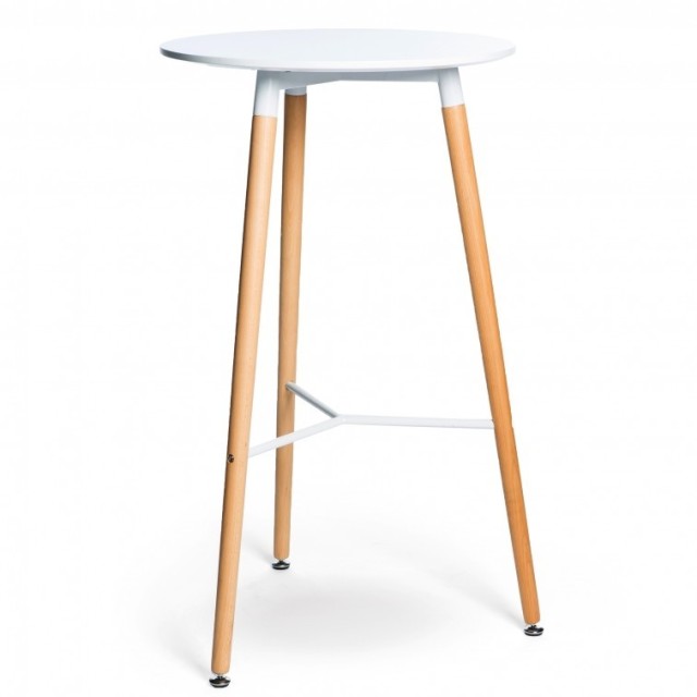 Mesa TAHITI, alta, madera, tapa blanca de 60 cms