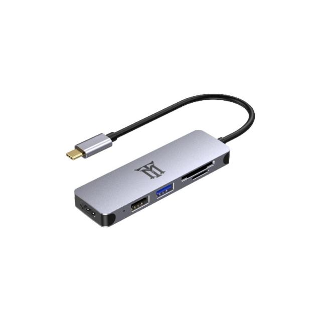 Maillon Technologique - Premium MTHUB5 base para portátil y replicador de puertos USB 3.2 Gen 2 (3.1 Gen 2) Type-C Aluminio, Gri