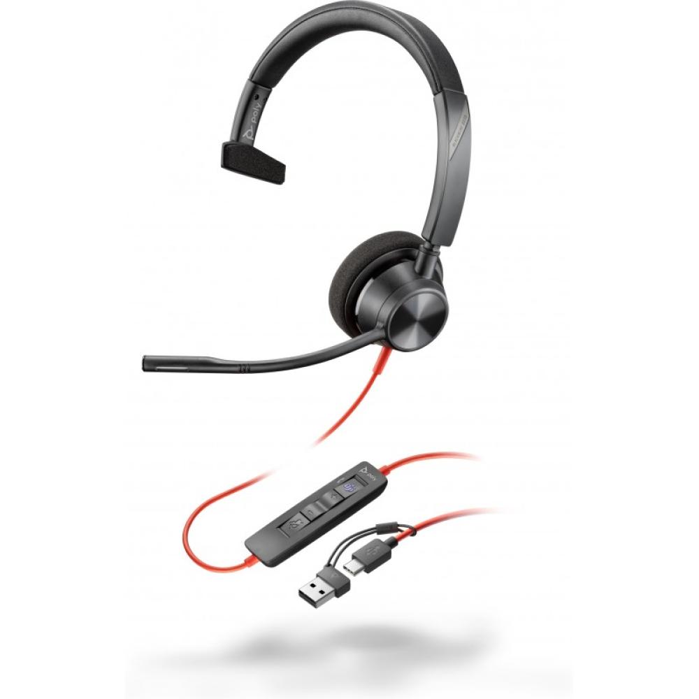 HP Poly - Auriculares monoaurales Poly Blackwire 3310 con certificación Microsoft Teams USB-C + Adaptador USB-C/A