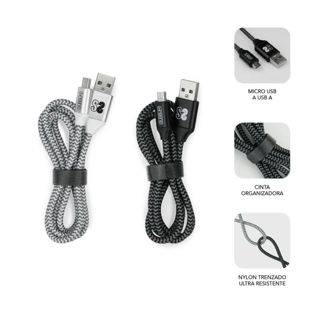 SUBBLIM - PACK 2 CABLES USB A MICRO USB (2.4A) 1M BLACK/SILVER