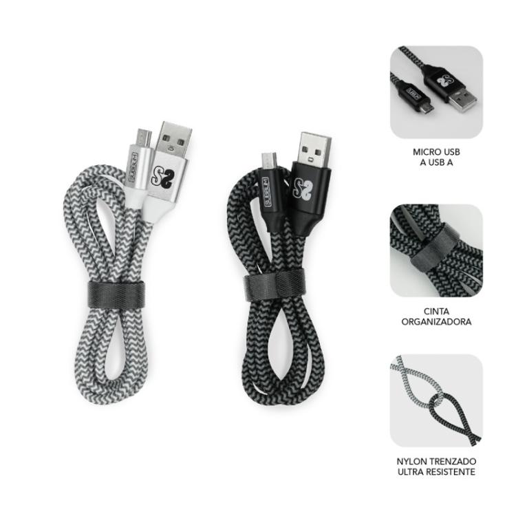 SUBBLIM - PACK 2 CABLES USB A MICRO USB (2.4A) 1M BLACK/SILVER