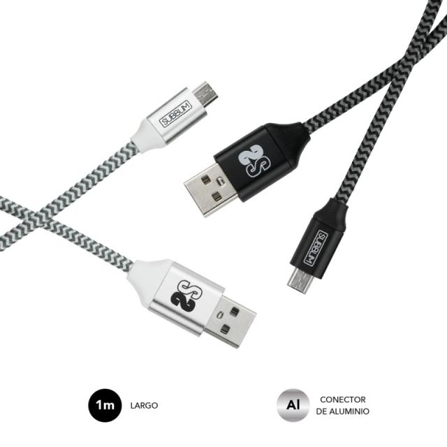 SUBBLIM - PACK 2 CABLES USB A MICRO USB (2.4A) 1M BLACK/SILVER