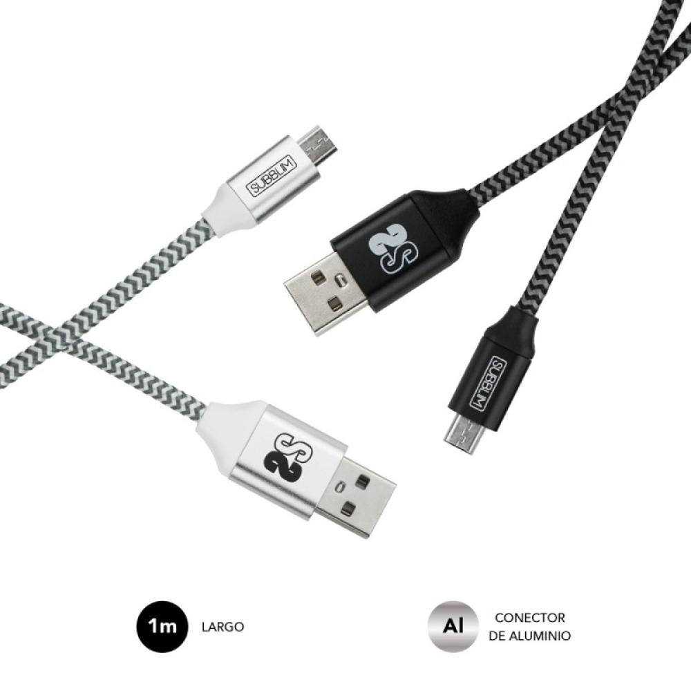 SUBBLIM - PACK 2 CABLES USB A MICRO USB (2.4A) 1M BLACK/SILVER