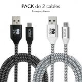SUBBLIM - PACK 2 CABLES USB A MICRO USB (2.4A) 1M BLACK/SILVER