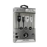 SUBBLIM - PACK 2 CABLES USB A MICRO USB (2.4A) 1M BLACK/SILVER