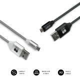 SUBBLIM - PACK 2 CABLES USB A MICRO USB (2.4A) 1M BLACK/SILVER