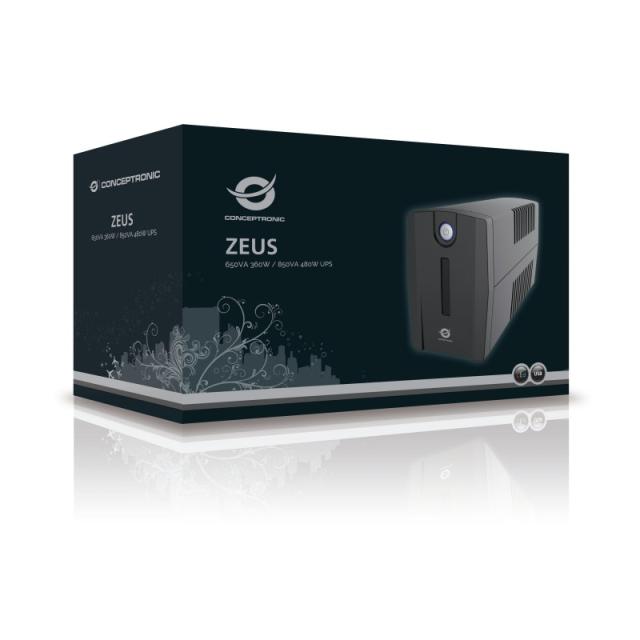 Conceptronic - ZEUS01ES sistema de alimentación ininterrumpida (UPS) Línea interactiva 0,65 kVA 360 W 2 salidas AC