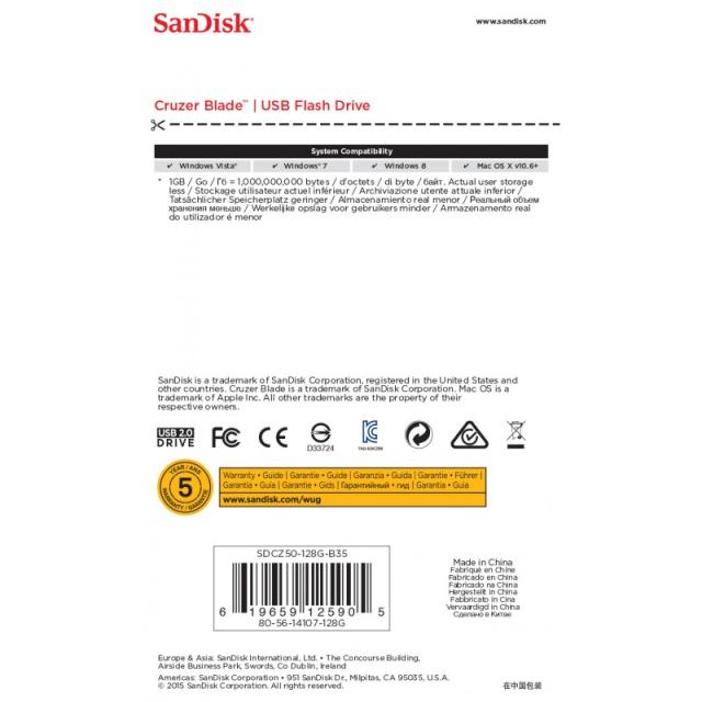 SanDisk - Cruzer Blade unidad flash USB 128 GB USB tipo A 2.0 Negro, Rojo