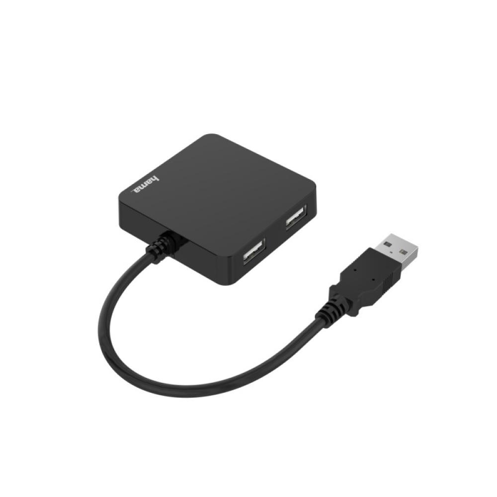Hama - HUB USB 2.0 con 4 Puertos (Concentrador USB con 4 USB A, Compacto, Transferencia de Datos hasta 480 Mbits/s), Color Negro