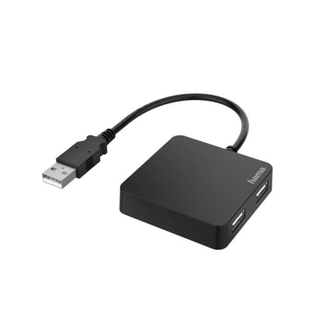 Hama - HUB USB 2.0 con 4 Puertos (Concentrador USB con 4 USB A, Compacto, Transferencia de Datos hasta 480 Mbits/s), Color Negro