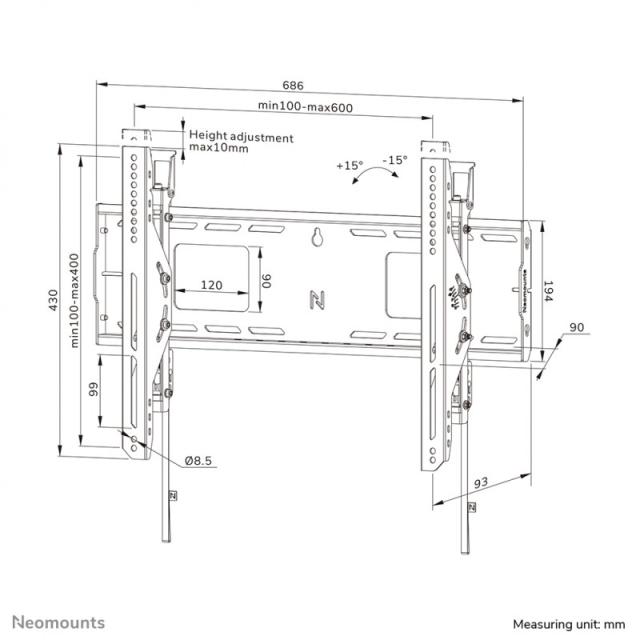 Neomounts - WL35-750BL16 Soporte de pared robusto 42-86" - inclinable - bloqueable - instalación rápida - TÜV