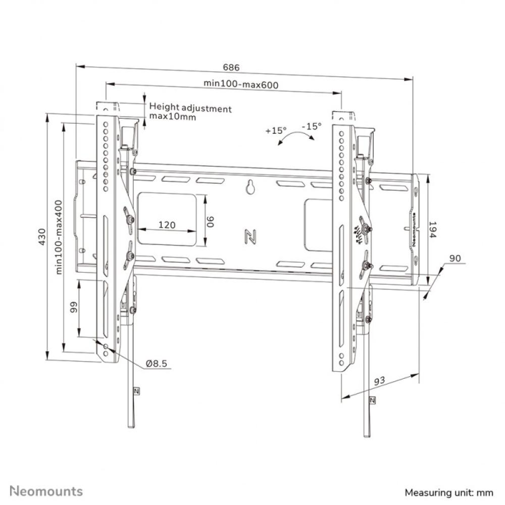 Neomounts - WL35-750BL16 Soporte de pared robusto 42-86" - inclinable - bloqueable - instalación rápida - TÜV
