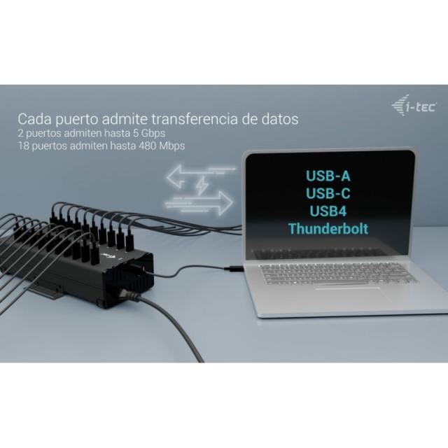i-tec - USB-C/USB-A Metal Charging + data HUB, 15W per port, 20x USB-C