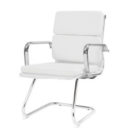 Sillón de oficina COPENHAGUE, fijo, cromado, similpiel blanca