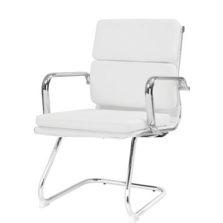 Sillón de oficina COPENHAGUE, fijo, cromado, similpiel blanca