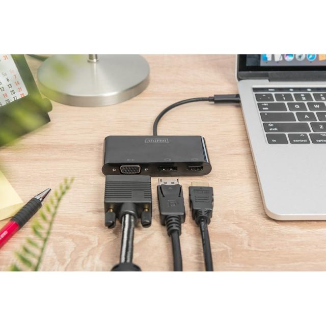 Digitus - Adaptador de monitor triple USB-C™ 3 en 1 (HDMI, DP, VGA)