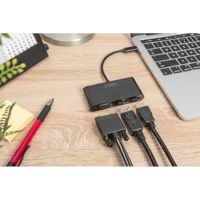 Digitus - Adaptador de monitor triple USB-C™ 3 en 1 (HDMI, DP, VGA)