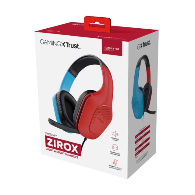 Trust - GXT 416S Zirox Auriculares Alámbrico Diadema Juego Negro, Cian, Rojo