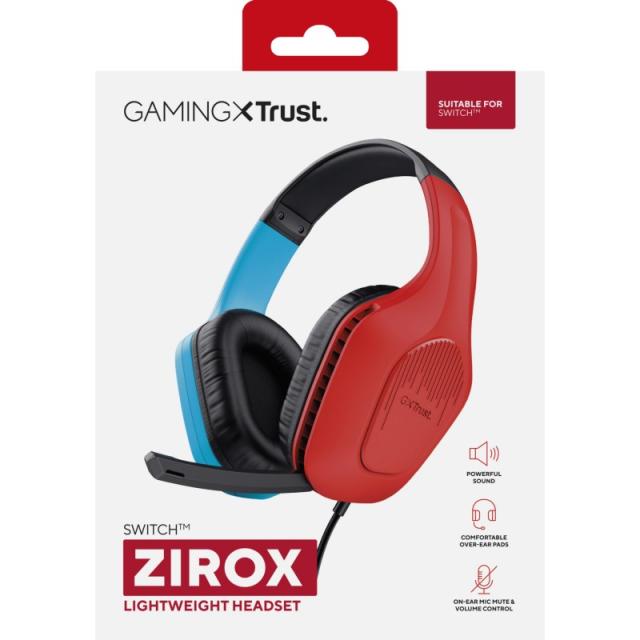 Trust - GXT 416S Zirox Auriculares Alámbrico Diadema Juego Negro, Cian, Rojo