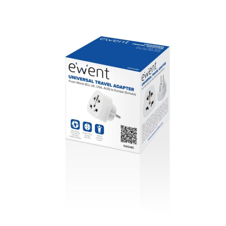 Ewent - EW1480 adaptador de enchufe eléctrico Universal Blanco