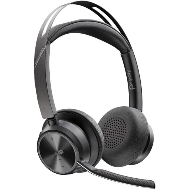 HP Poly - Auriculares Poly Voyager Focus 2 USB-C-C con certificación Microsoft Teams + adaptador USB-C/A + base de carga