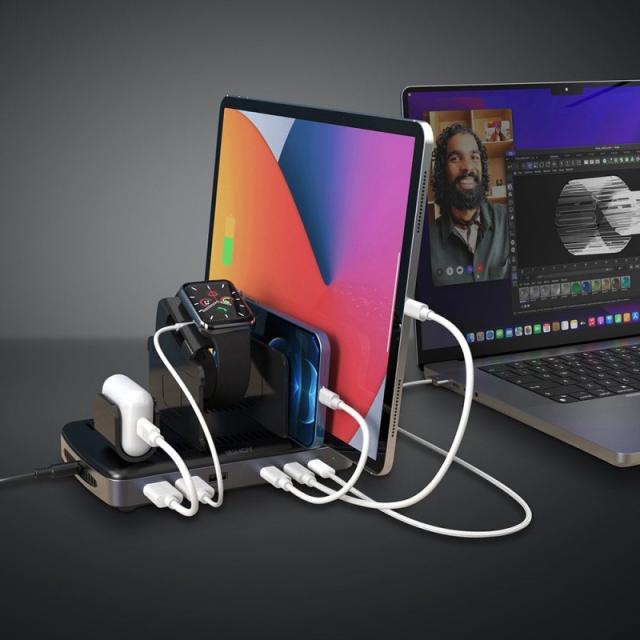 Lindy - 73436 organizador para estación de carga Independiente Aluminio, Plástico Negro, Gris