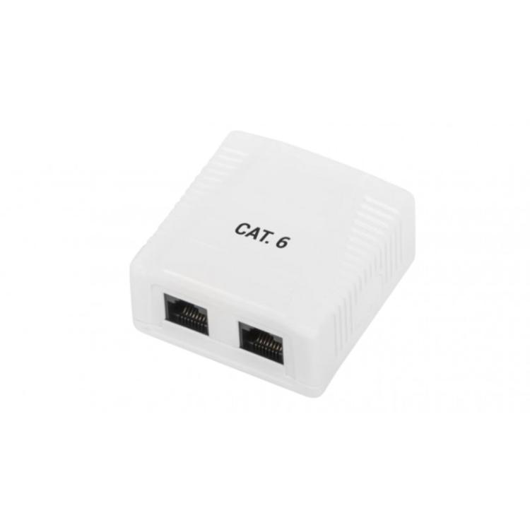 Phasak - Cajade superficie 2xRJ45 UTP Cat.6 Dual entrada inferior blanca - PHK 1012