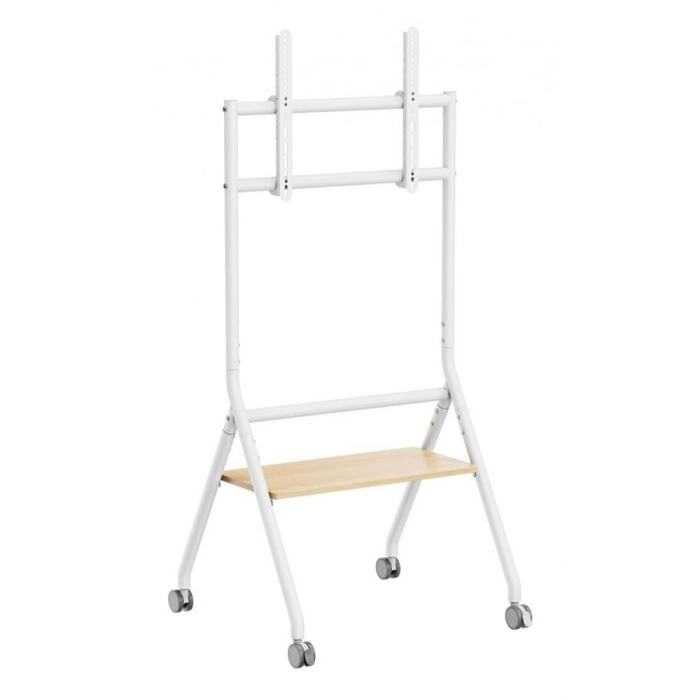 AISENS - Soporte de suelo eco con rueda, 1 bandeja para pantalla interactiva/TV 80kg de 37-86, Blanco+Madera