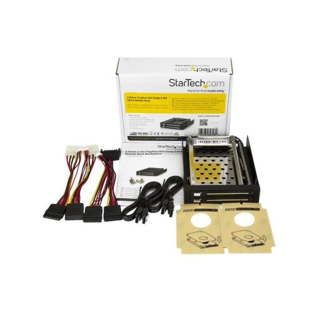StarTech.com - Rack Móvil Backplane de 2 Discos Duros HDD SATA 2,5" Pulgadas sin Bandeja Bahía 3,5"
