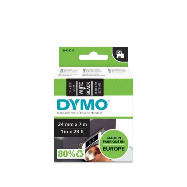 DYMO - D1 - Etiquetas estándar - Blanco sobre negro - 24mm x 7m