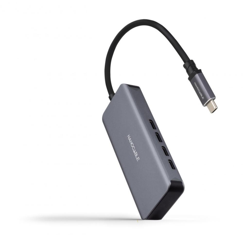 Nanocable - Hub USB-C macho a 4 x USB-C hembra, Aluminio 10 cm, Gris