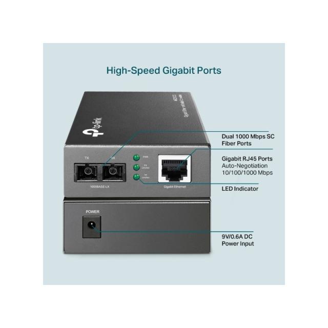 TP-Link - MC210CS convertidor de medio 1000 Mbit/s 1310 nm Monomodo Negro - MC210CS V1