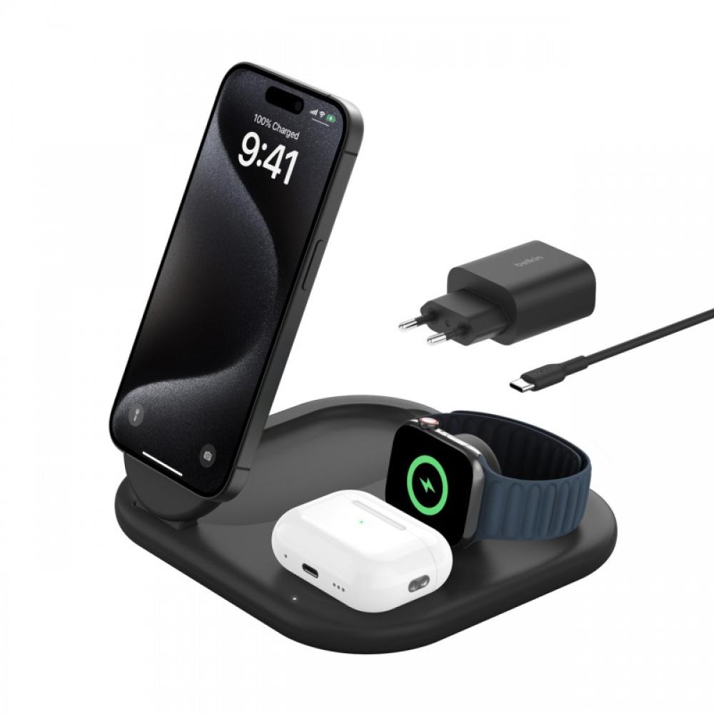 Belkin - BoostCharge Auriculares, Smartphone, Reloj inteligente Negro USB Cargador inalámbrico Carga rápida Interior