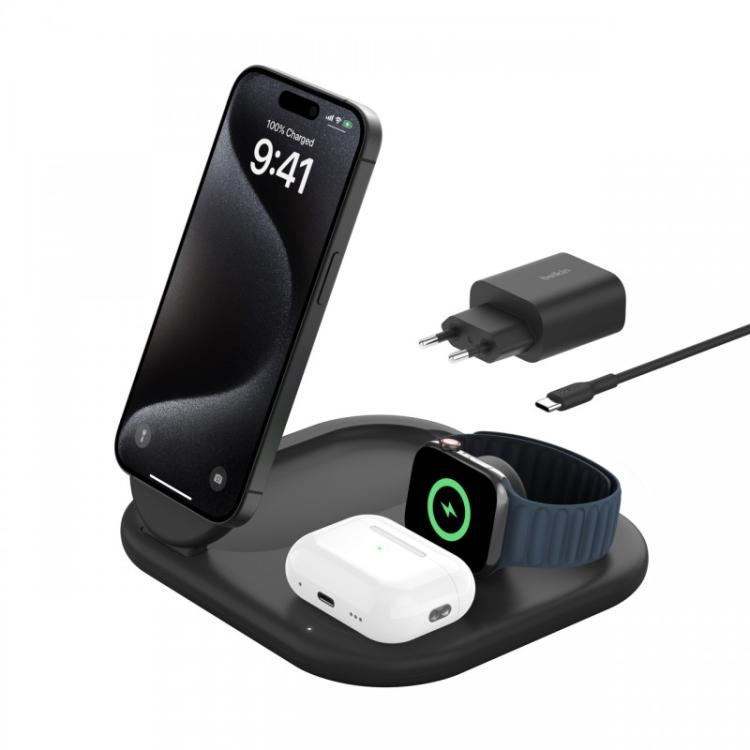 Belkin - BoostCharge Auriculares, Smartphone, Reloj inteligente Negro USB Cargador inalámbrico Carga rápida Interior