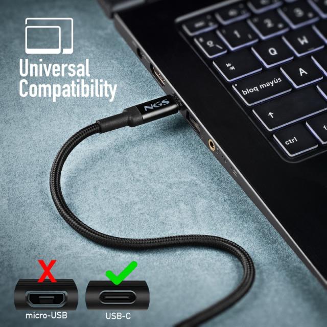 NGS - KNOT 65W-3 cable USB USB 2.0 3 m USB C Negro