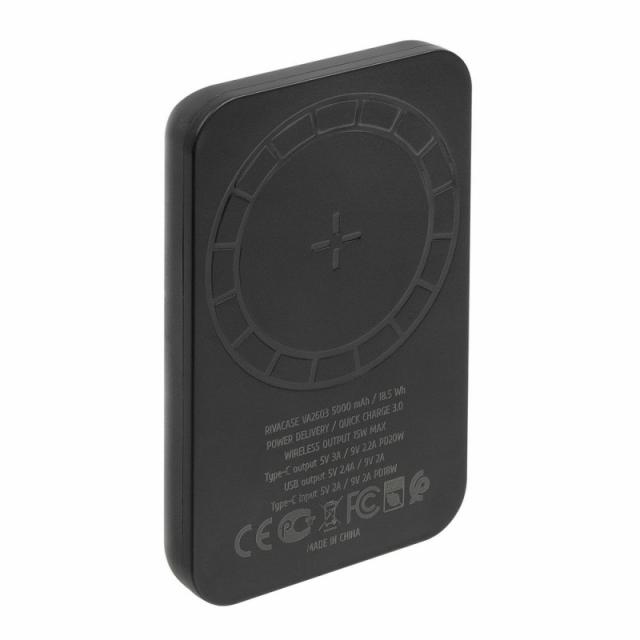 Rivacase - VA2603 batería externa Polímero de litio 5000 mAh Cargador inalámbrico Negro