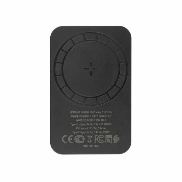 Rivacase - VA2603 batería externa Polímero de litio 5000 mAh Cargador inalámbrico Negro