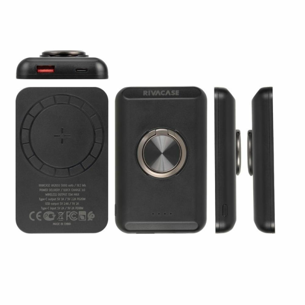 Rivacase - VA2603 batería externa Polímero de litio 5000 mAh Cargador inalámbrico Negro