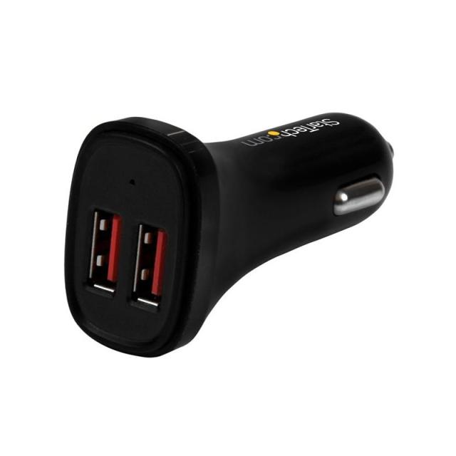 StarTech.com - Cargador de Coche USB de Dos Puertos - 24W / 4,8A - Negro